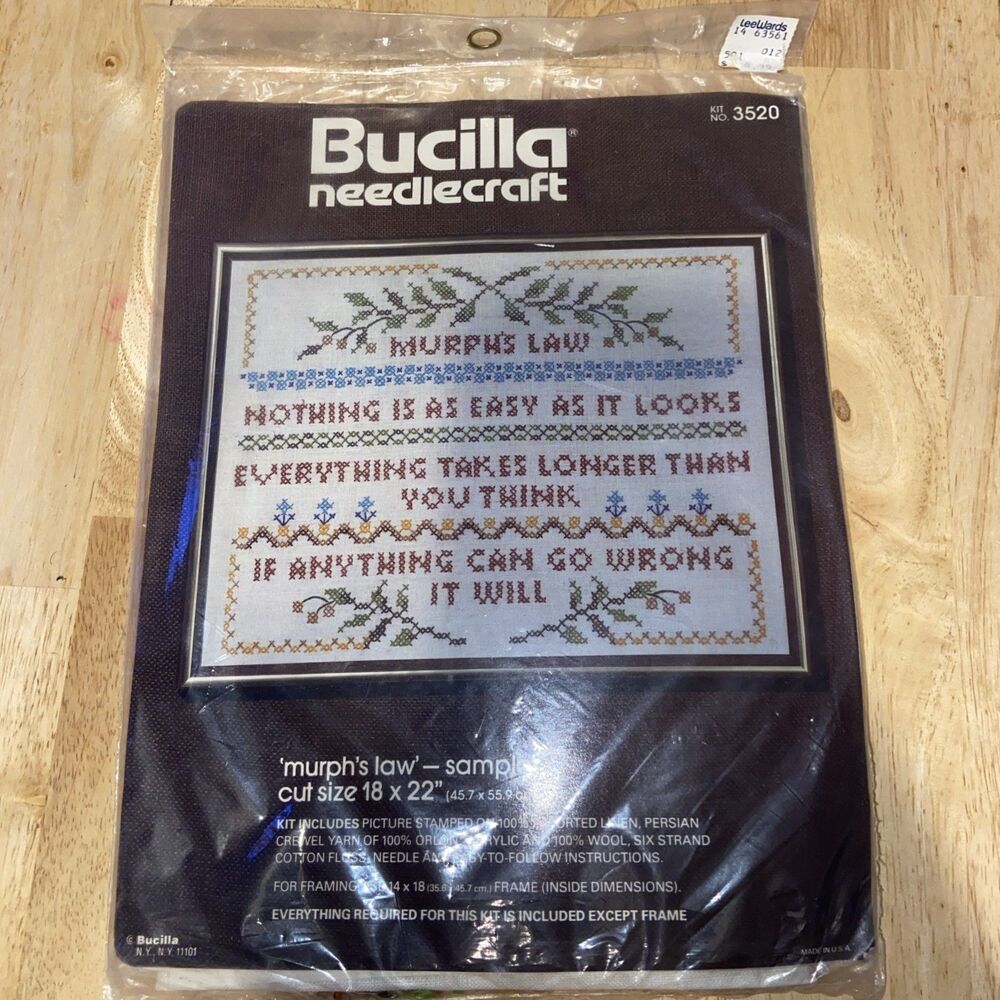 Vintage Bucilla #3520 "Murphy’s Law” Cross Stitch Sampler Kit 18x22”- SEALED